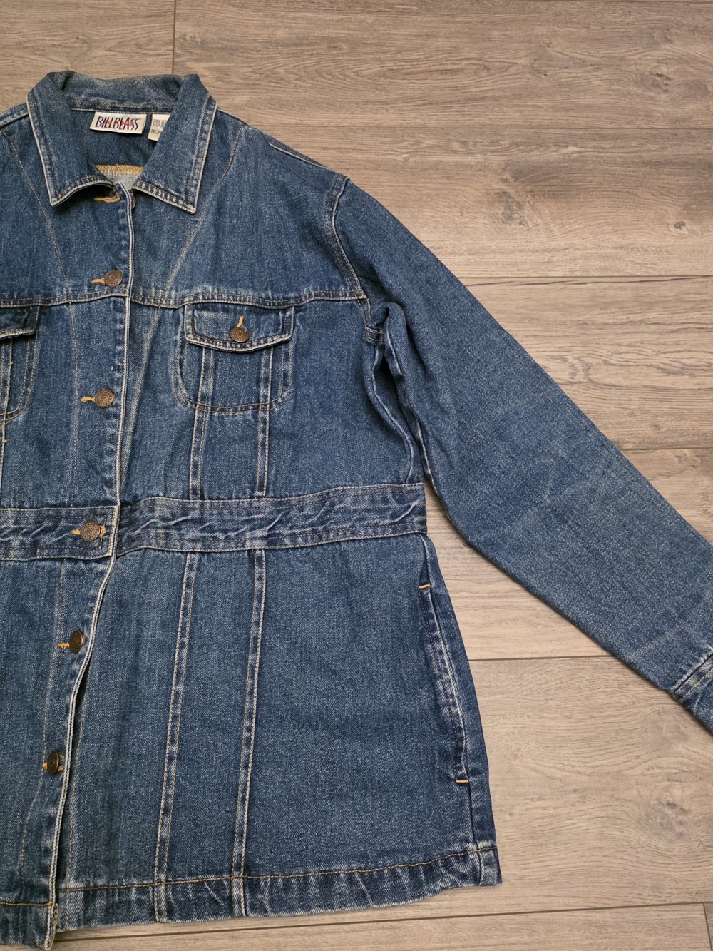 Vintage 90s Bill Blass Jeans Denim Chore Jacket / Longline Coat Size XL - Picture 7 of 10